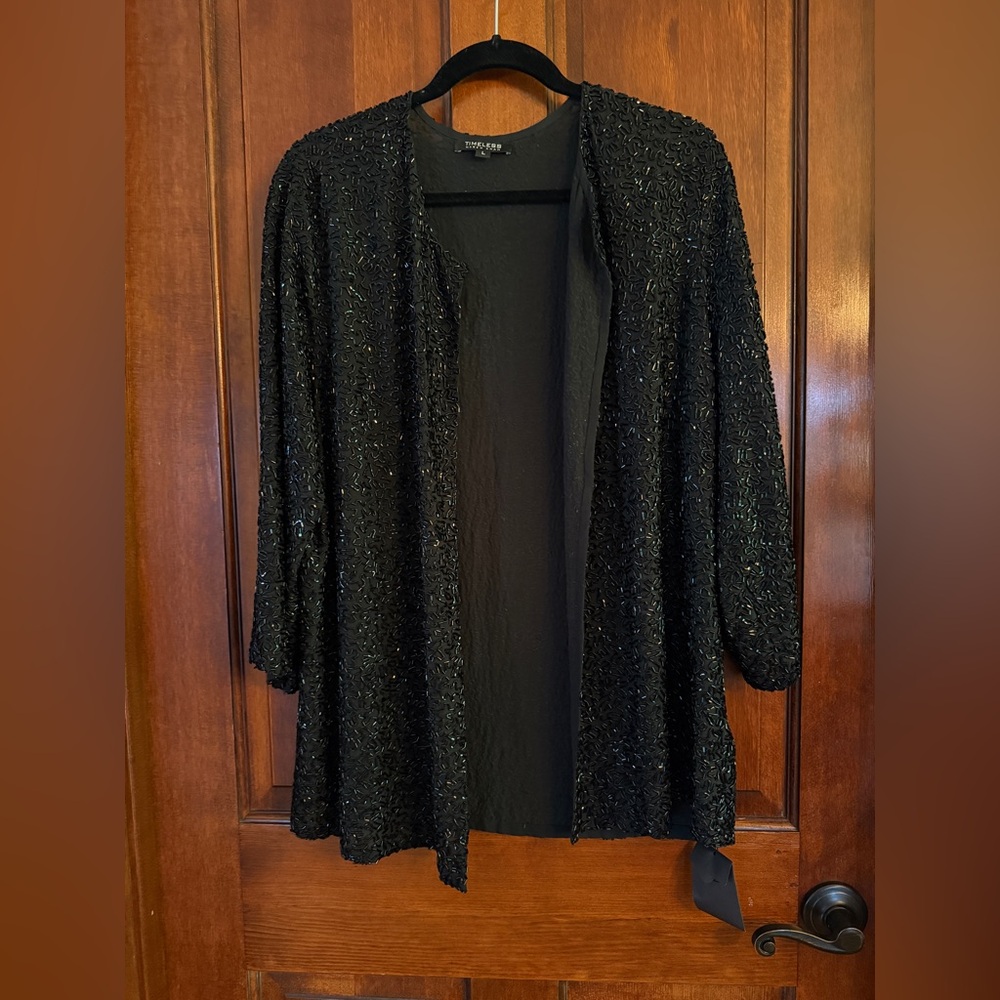 Naeem Khan Timeless Women's Black Fully Beaded Silk Jacket size L - Picture 2 of 6